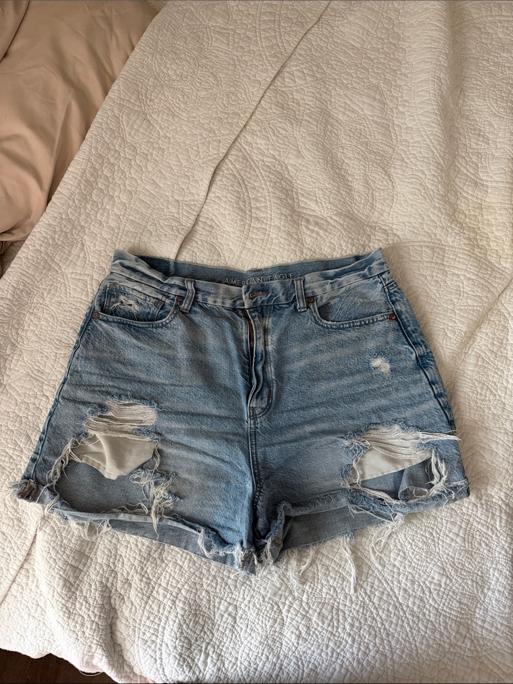 American Eagle Outfitters Light Blue Distressed Denim Shorts